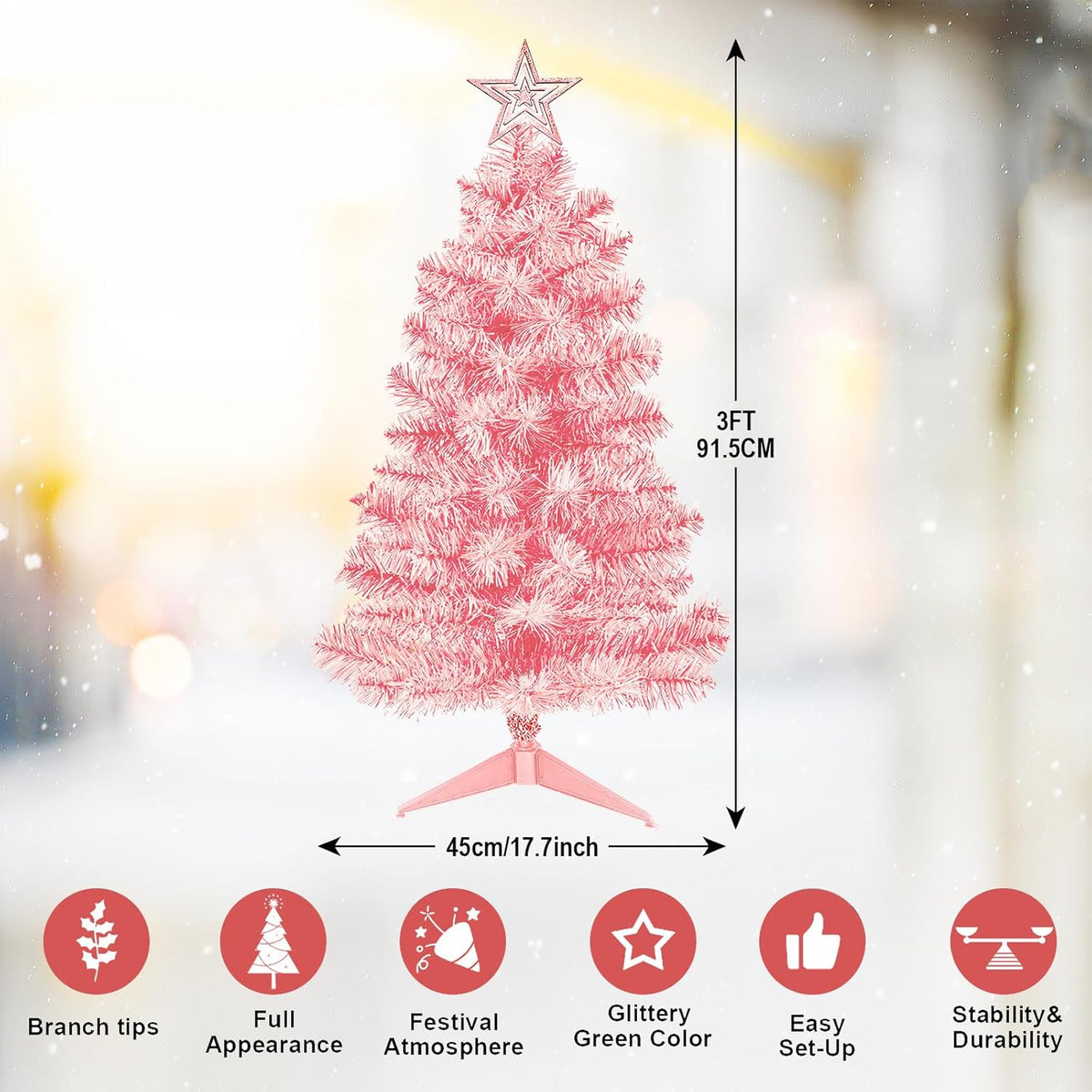 3FT Premium Hinged Artificial Holiday Small Mini Christmas Tree for Tabletop,Home, Office, Indoor and Outdoor Holiday Decoration,Easy Assembly Metal Hinges & Foldable Base