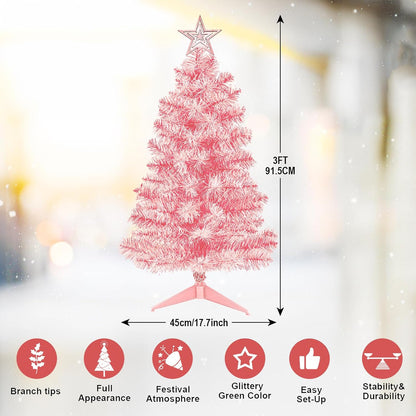 3FT Premium Hinged Artificial Holiday Small Mini Christmas Tree for Tabletop,Home, Office, Indoor and Outdoor Holiday Decoration,Easy Assembly Metal Hinges & Foldable Base