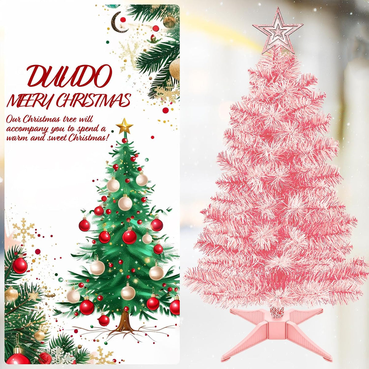 3FT Premium Hinged Artificial Holiday Small Mini Christmas Tree for Tabletop,Home, Office, Indoor and Outdoor Holiday Decoration,Easy Assembly Metal Hinges & Foldable Base