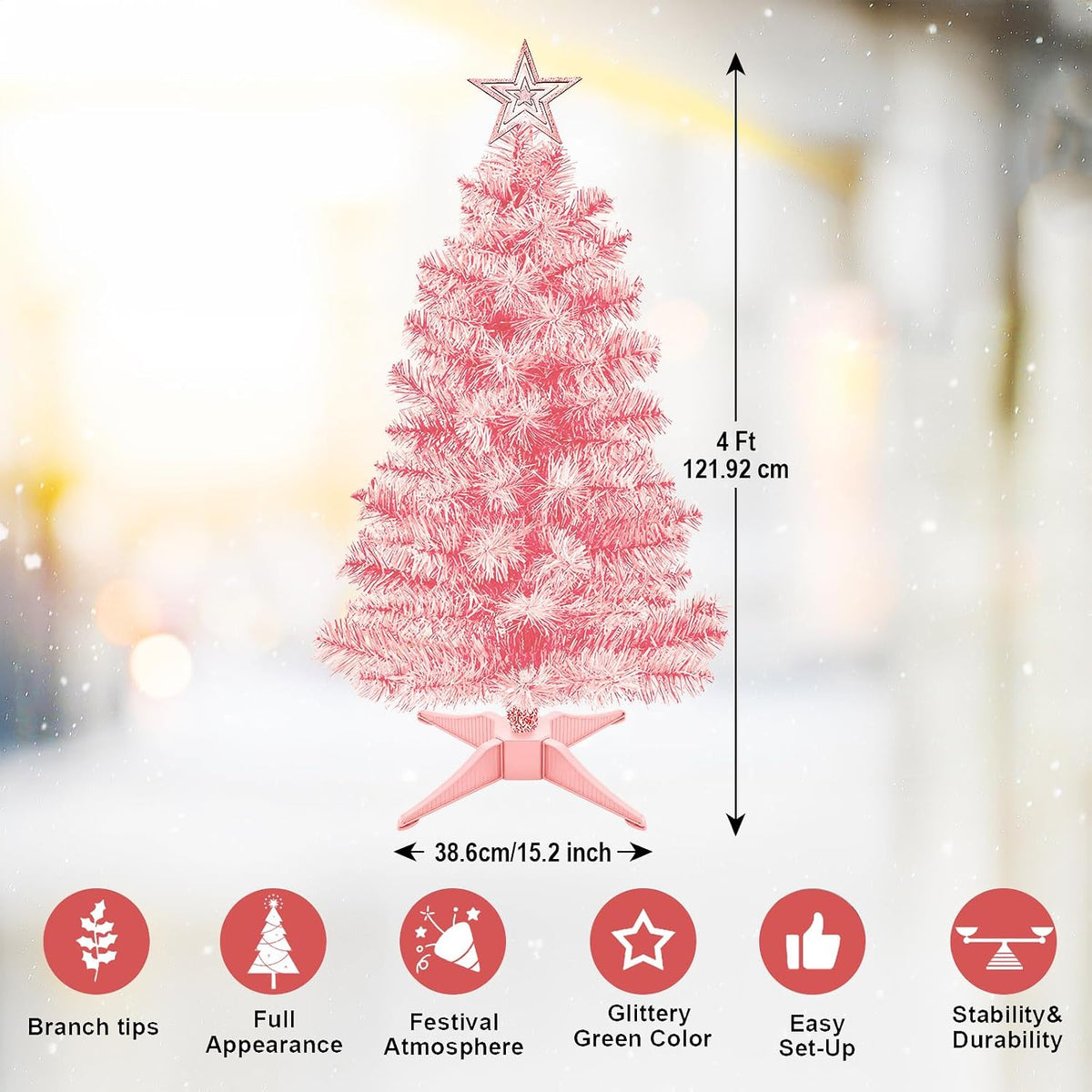 3FT Premium Hinged Artificial Holiday Small Mini Christmas Tree for Tabletop,Home, Office, Indoor and Outdoor Holiday Decoration,Easy Assembly Metal Hinges & Foldable Base