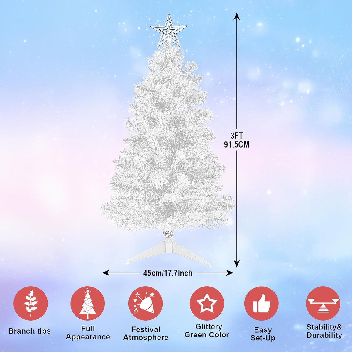 3FT Premium Hinged Artificial Holiday Small Mini Christmas Tree for Tabletop,Home, Office, Indoor and Outdoor Holiday Decoration,Easy Assembly Metal Hinges & Foldable Base
