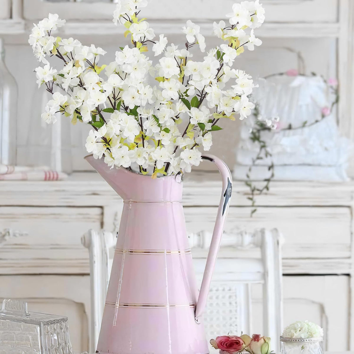 3 Pcs Cherry Blossom Branches for Vase Long Stems Artificial Flowers Spring Summer Decor White Faux Silk Cherry Blossom Branches for Home Wedding Party Table Centerpieces