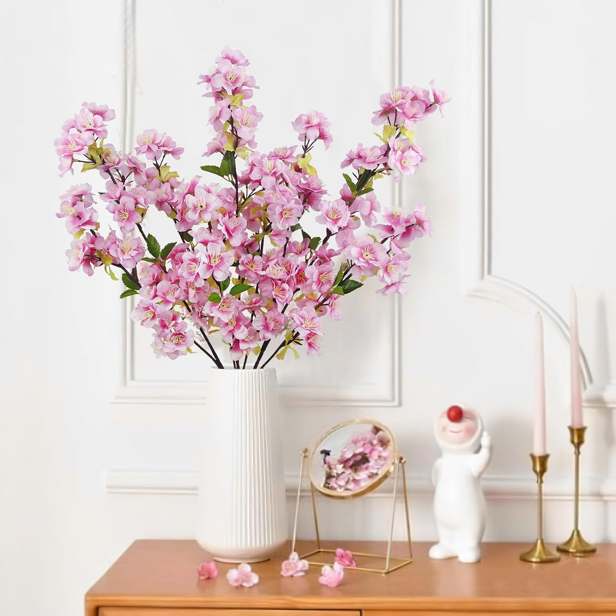 3 Pcs Cherry Blossom Branches for Vase Long Stems Artificial Flowers Spring Summer Decor White Faux Silk Cherry Blossom Branches for Home Wedding Party Table Centerpieces