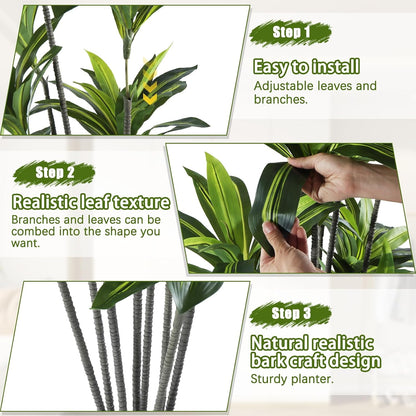 Dracaena Artificial Plant Indoor 4FT - Large Tropical Fake Tree with Lifelike Leaves - Tall Faux Floor Plant in Pot - Artificial Dracaena Tree Indoor for Home Office Living Room Decor