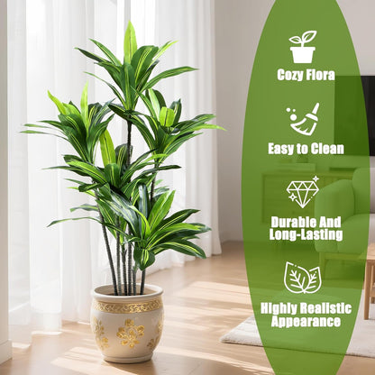 Dracaena Artificial Plant Indoor 4FT - Large Tropical Fake Tree with Lifelike Leaves - Tall Faux Floor Plant in Pot - Artificial Dracaena Tree Indoor for Home Office Living Room Decor