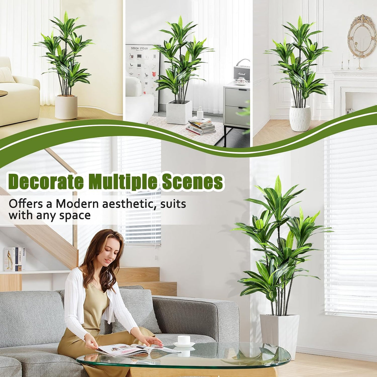Dracaena Artificial Plant Indoor 4FT - Large Tropical Fake Tree with Lifelike Leaves - Tall Faux Floor Plant in Pot - Artificial Dracaena Tree Indoor for Home Office Living Room Decor