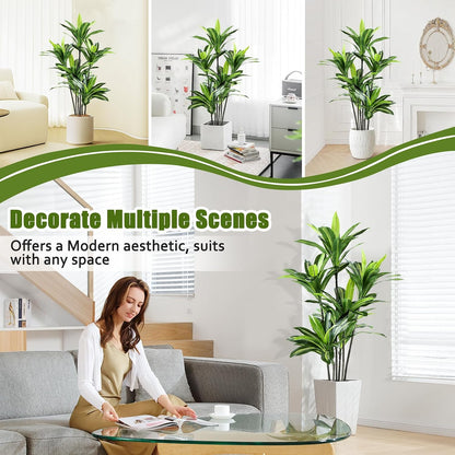Dracaena Artificial Plant Indoor 4FT - Large Tropical Fake Tree with Lifelike Leaves - Tall Faux Floor Plant in Pot - Artificial Dracaena Tree Indoor for Home Office Living Room Decor