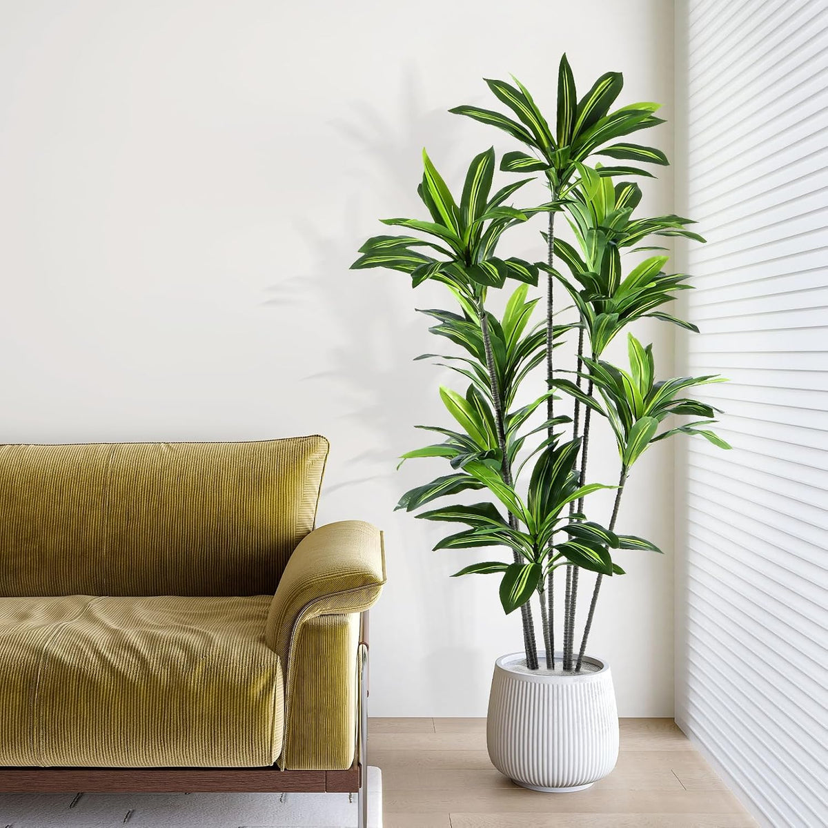 Dracaena Artificial Plant Indoor 4FT - Large Tropical Fake Tree with Lifelike Leaves - Tall Faux Floor Plant in Pot - Artificial Dracaena Tree Indoor for Home Office Living Room Decor