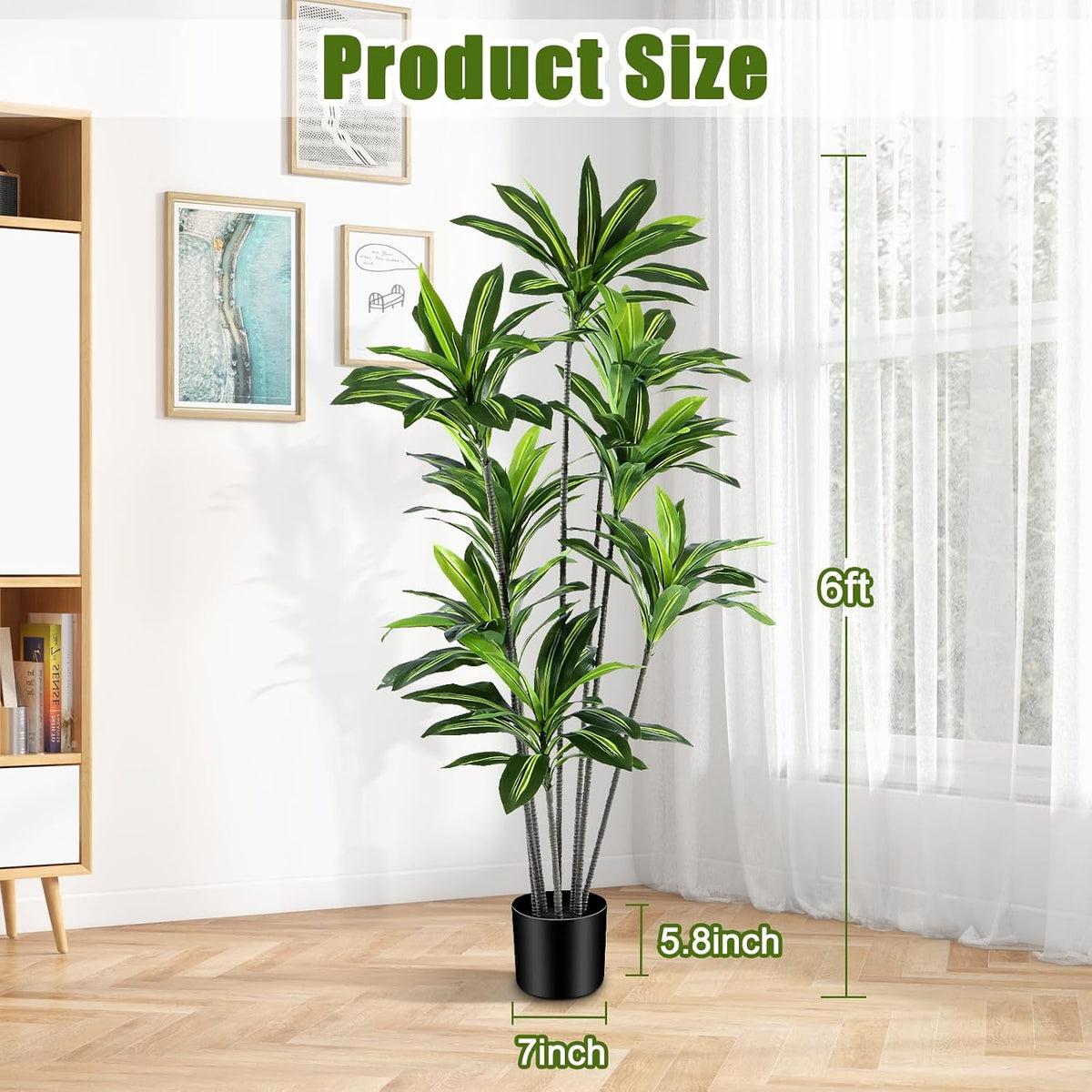 Dracaena Artificial Plant Indoor 4FT - Large Tropical Fake Tree with Lifelike Leaves - Tall Faux Floor Plant in Pot - Artificial Dracaena Tree Indoor for Home Office Living Room Decor