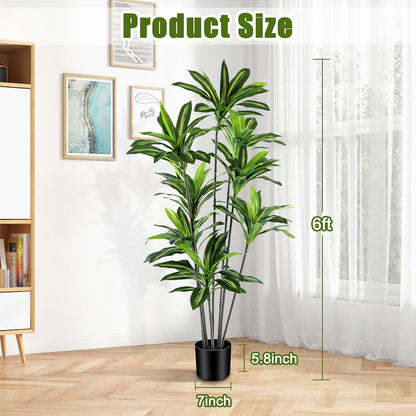 Dracaena Artificial Plant Indoor 4FT - Large Tropical Fake Tree with Lifelike Leaves - Tall Faux Floor Plant in Pot - Artificial Dracaena Tree Indoor for Home Office Living Room Decor