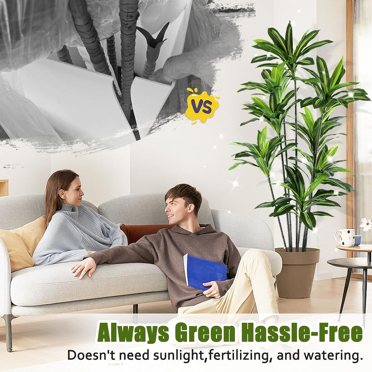 Dracaena Artificial Plant Indoor 4FT - Large Tropical Fake Tree with Lifelike Leaves - Tall Faux Floor Plant in Pot - Artificial Dracaena Tree Indoor for Home Office Living Room Decor