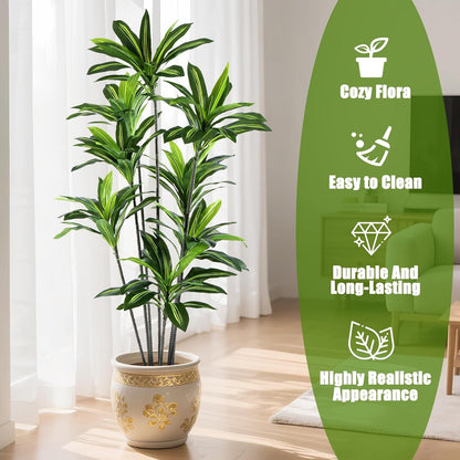 Dracaena Artificial Plant Indoor 4FT - Large Tropical Fake Tree with Lifelike Leaves - Tall Faux Floor Plant in Pot - Artificial Dracaena Tree Indoor for Home Office Living Room Decor
