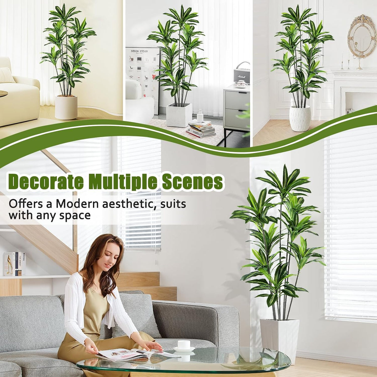 Dracaena Artificial Plant Indoor 4FT - Large Tropical Fake Tree with Lifelike Leaves - Tall Faux Floor Plant in Pot - Artificial Dracaena Tree Indoor for Home Office Living Room Decor