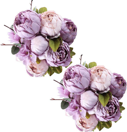 2 Pack Large Artificial Peony Silk Flower Bouquets Arrangement Wedding Centerpieces (New Purple)