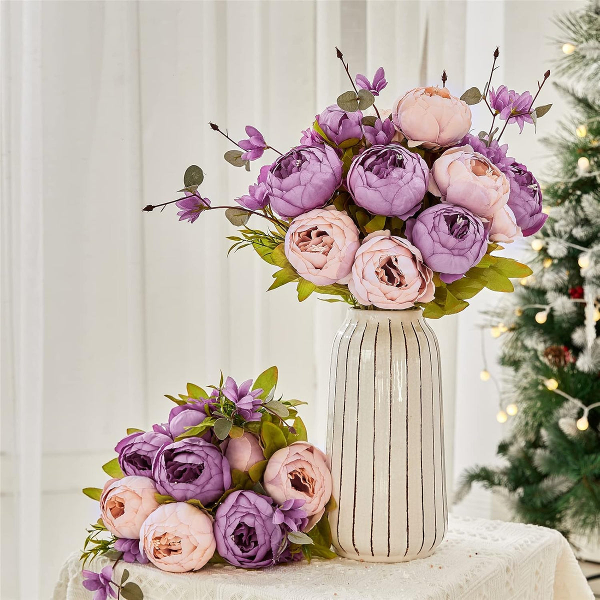 2 Pack Large Artificial Peony Silk Flower Bouquets Arrangement Wedding Centerpieces (New Purple)