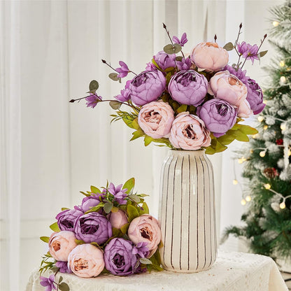 2 Pack Large Artificial Peony Silk Flower Bouquets Arrangement Wedding Centerpieces (New Purple)