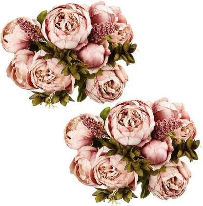 2 Pack Large Artificial Peony Silk Flower Bouquets Arrangement Wedding Centerpieces (New Purple)