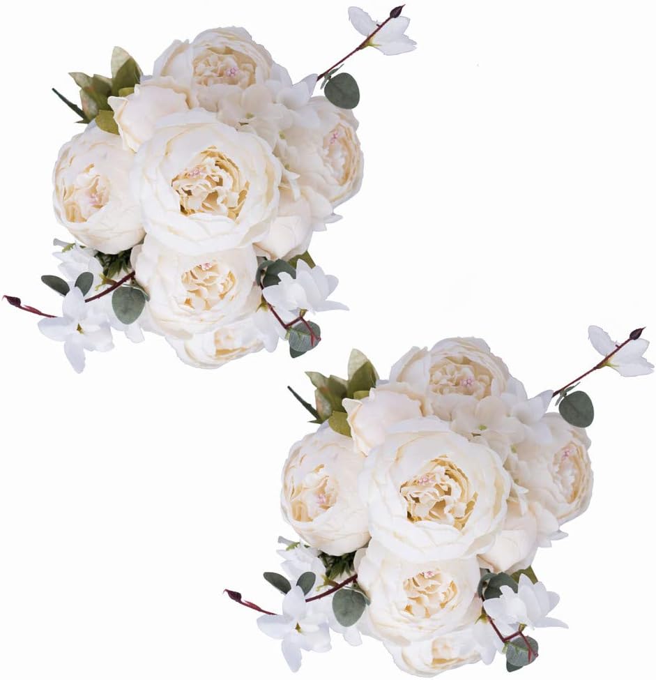 2 Pack Large Artificial Peony Silk Flower Bouquets Arrangement Wedding Centerpieces (New Purple)