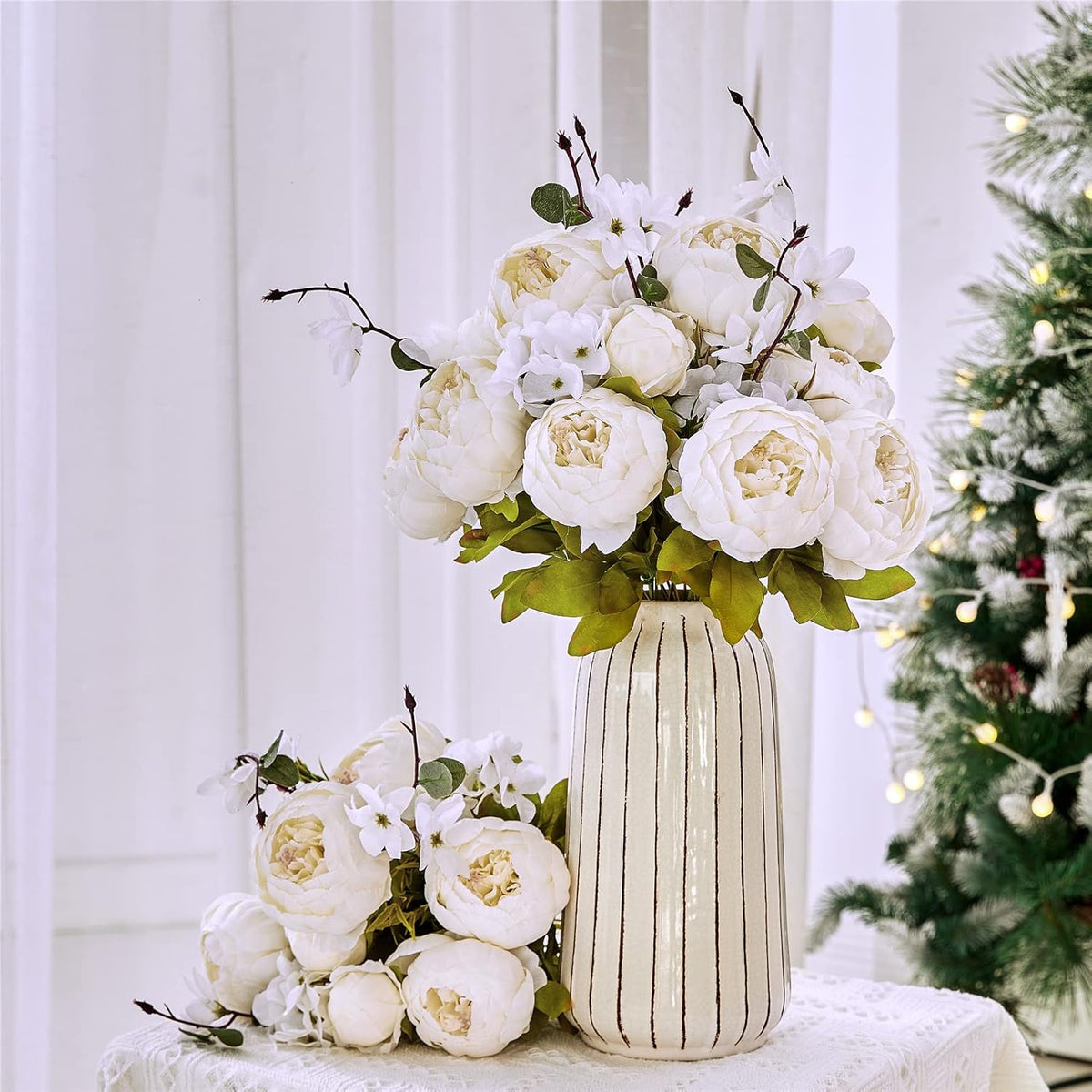 2 Pack Large Artificial Peony Silk Flower Bouquets Arrangement Wedding Centerpieces (New Purple)