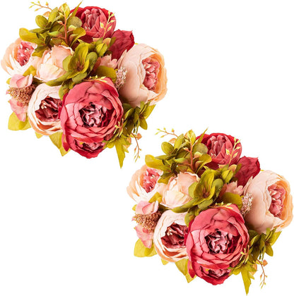 2 Pack Large Artificial Peony Silk Flower Bouquets Arrangement Wedding Centerpieces (New Purple)