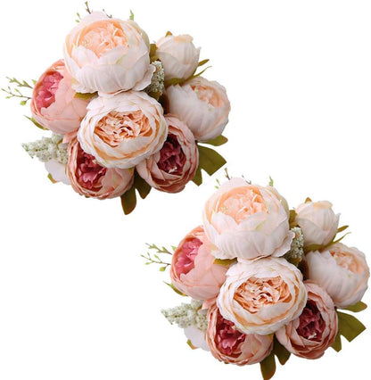 2 Pack Large Artificial Peony Silk Flower Bouquets Arrangement Wedding Centerpieces (New Purple)