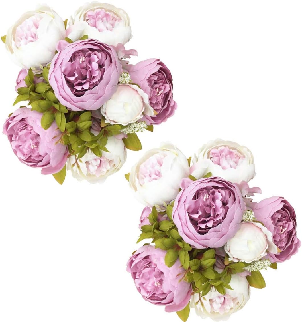 2 Pack Large Artificial Peony Silk Flower Bouquets Arrangement Wedding Centerpieces (New Purple)