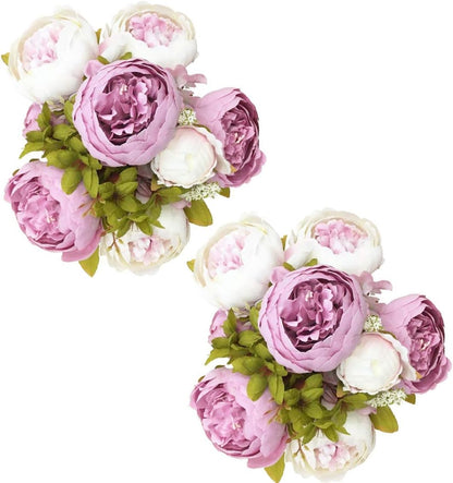 2 Pack Large Artificial Peony Silk Flower Bouquets Arrangement Wedding Centerpieces (New Purple)