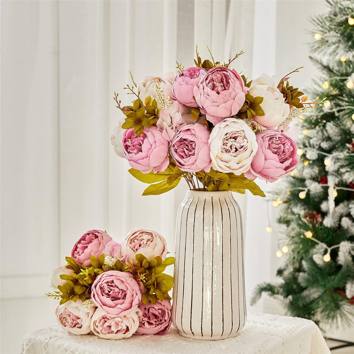 2 Pack Large Artificial Peony Silk Flower Bouquets Arrangement Wedding Centerpieces (New Purple)