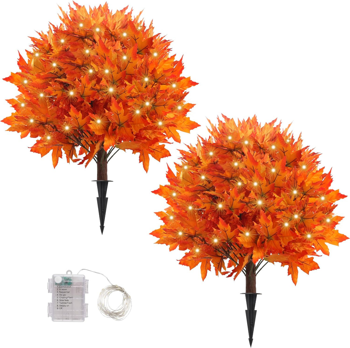 27" Set of 2 Artificial Maple Topiary Trees with 100 LED Lights