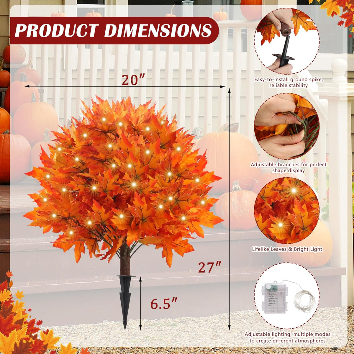 27" Set of 2 Artificial Maple Topiary Trees with 100 LED Lights
