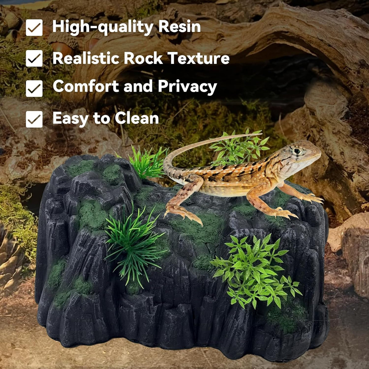 Reptile Rock Hide Cave,Resin Crested Gecko Hideout Caves Lizard Hideaway Bridge Terrarium Habitat Decor for Lizard Snake Turtle
