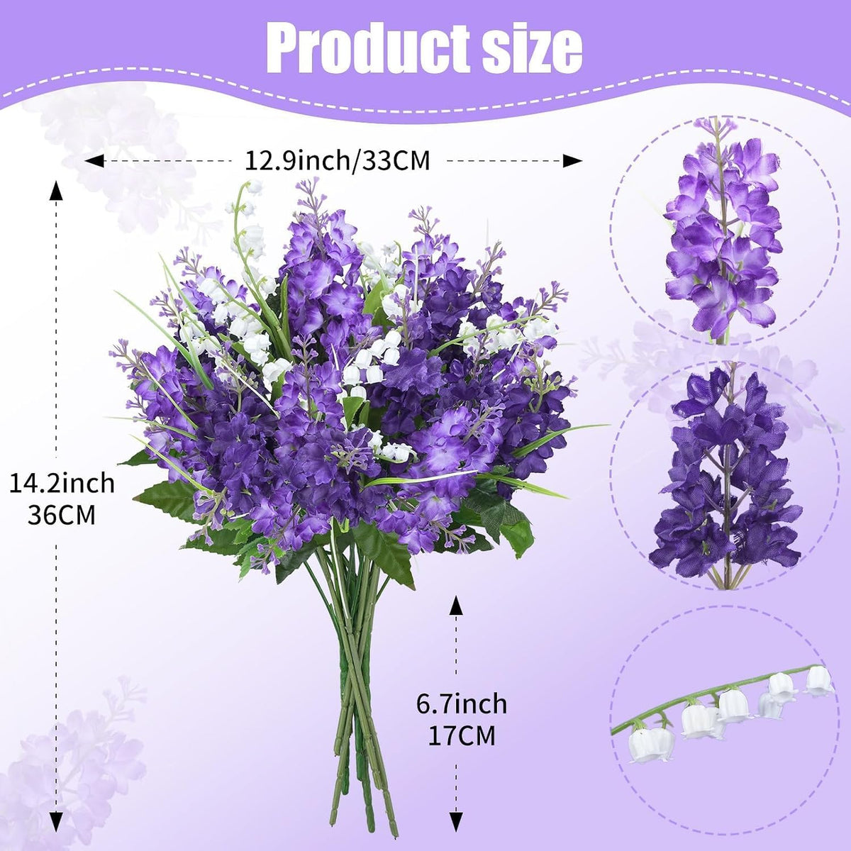 10PCS Lilac Flowers Artificial Silk Purple Bouquet for Decor