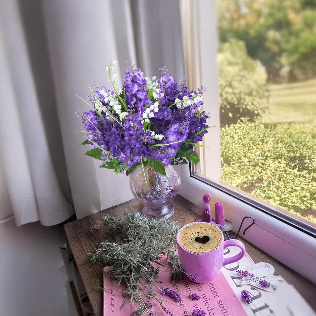 10PCS Lilac Flowers Artificial Silk Purple Bouquet for Decor