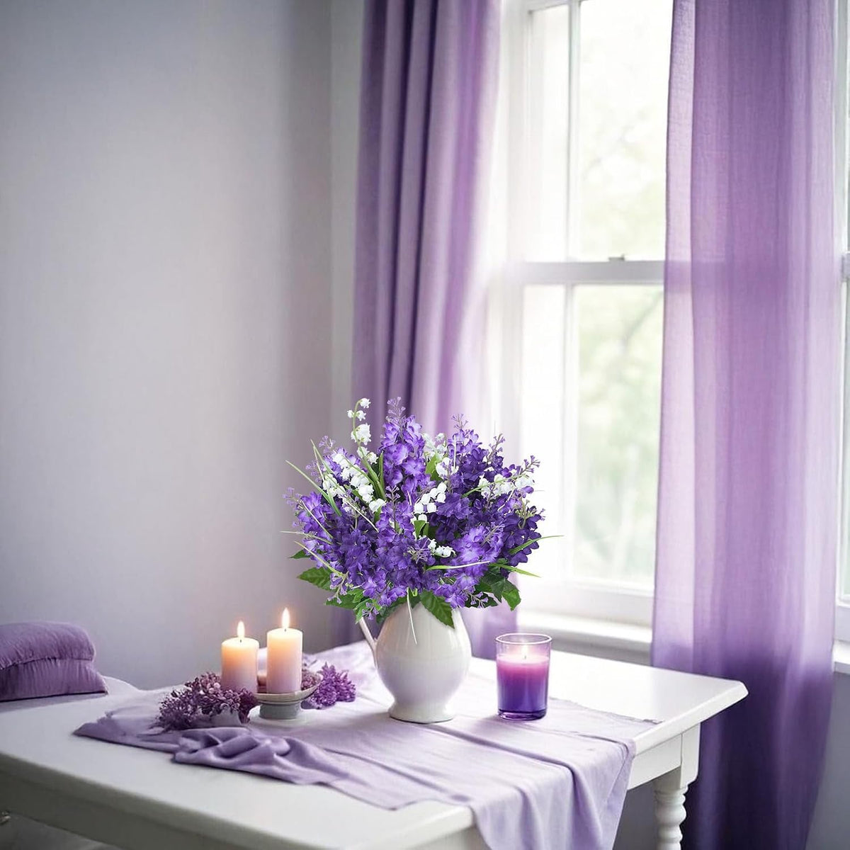 10PCS Lilac Flowers Artificial Silk Purple Bouquet for Decor