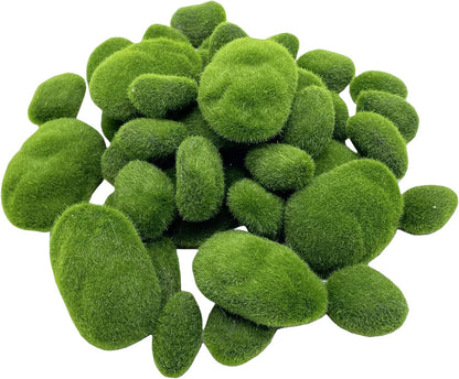 40PCS Artificial Moss Rocks Decorative Moss Balls Green Moss Covered Stones for Plants Decor Home Craft 4 Size