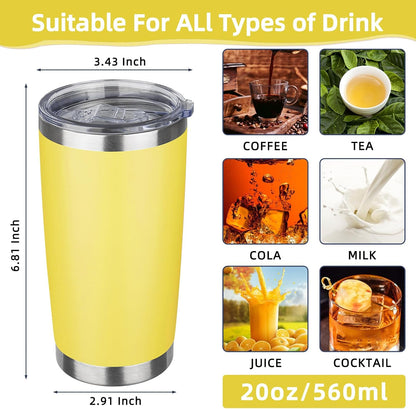 20oz Tumbler Insulated Tumbler with Sliding Lid,(Yellow, 1pack | 304 Stainless Steel,Travel Coffee Tumbler,Double Wall Vacuum,Gifts for Christmas Women Men School Home Office