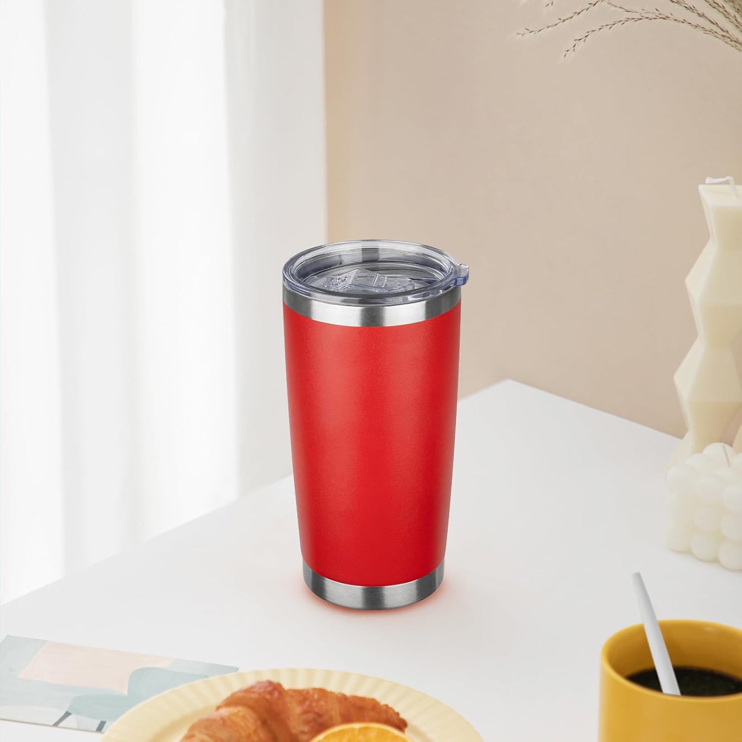 20oz Tumbler Insulated Tumbler with Sliding Lid,(Yellow, 1pack | 304 Stainless Steel,Travel Coffee Tumbler,Double Wall Vacuum,Gifts for Christmas Women Men School Home Office