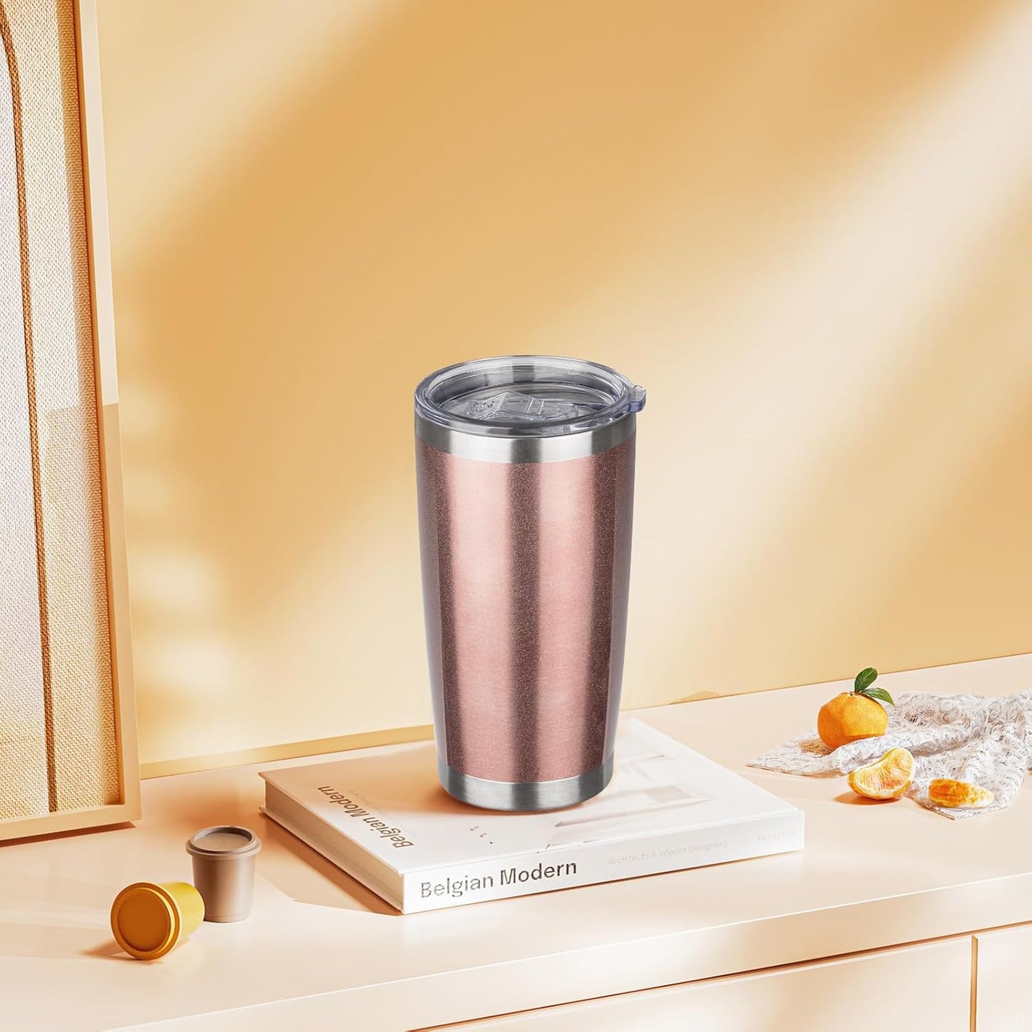 20oz Tumbler Insulated Tumbler with Sliding Lid,(Yellow, 1pack | 304 Stainless Steel,Travel Coffee Tumbler,Double Wall Vacuum,Gifts for Christmas Women Men School Home Office