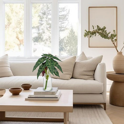 2 Packs Real Touch Faux Alocasia Plants in Vase with Woven Sleeve & Faux Water, 10.6" Small Fake Plants Artificial Alocasia Silk Plants for Home Decor, Kitchen Bathroom Living Room Table Centerpiece