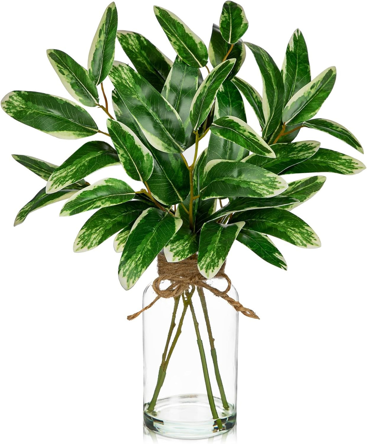 2 Packs Real Touch Faux Alocasia Plants in Vase with Woven Sleeve & Faux Water, 10.6" Small Fake Plants Artificial Alocasia Silk Plants for Home Decor, Kitchen Bathroom Living Room Table Centerpiece