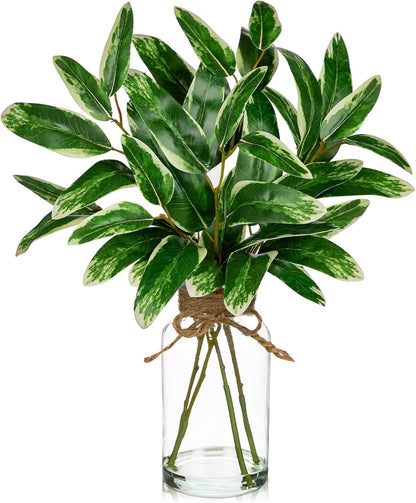 2 Packs Real Touch Faux Alocasia Plants in Vase with Woven Sleeve & Faux Water, 10.6" Small Fake Plants Artificial Alocasia Silk Plants for Home Decor, Kitchen Bathroom Living Room Table Centerpiece