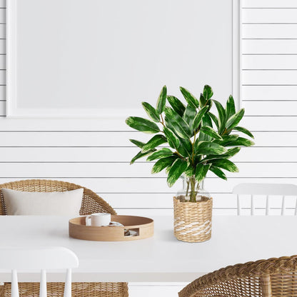 2 Packs Real Touch Faux Alocasia Plants in Vase with Woven Sleeve & Faux Water, 10.6" Small Fake Plants Artificial Alocasia Silk Plants for Home Decor, Kitchen Bathroom Living Room Table Centerpiece