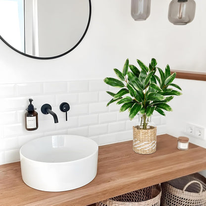 2 Packs Real Touch Faux Alocasia Plants in Vase with Woven Sleeve & Faux Water, 10.6" Small Fake Plants Artificial Alocasia Silk Plants for Home Decor, Kitchen Bathroom Living Room Table Centerpiece