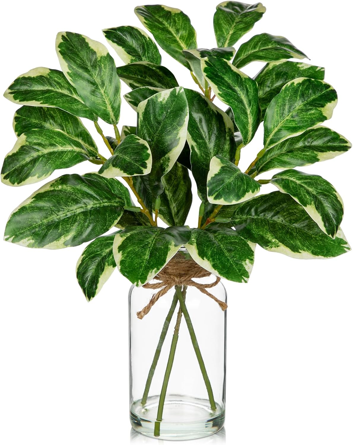 2 Packs Real Touch Faux Alocasia Plants in Vase with Woven Sleeve & Faux Water, 10.6" Small Fake Plants Artificial Alocasia Silk Plants for Home Decor, Kitchen Bathroom Living Room Table Centerpiece