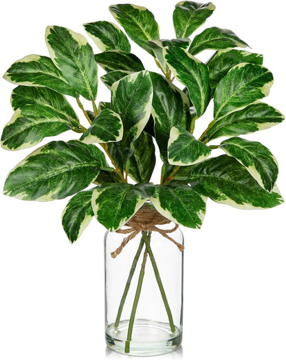 2 Packs Real Touch Faux Alocasia Plants in Vase with Woven Sleeve & Faux Water, 10.6" Small Fake Plants Artificial Alocasia Silk Plants for Home Decor, Kitchen Bathroom Living Room Table Centerpiece