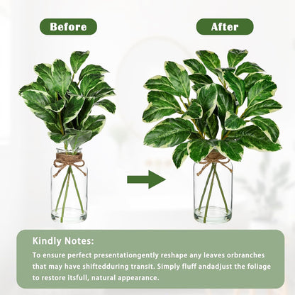 2 Packs Real Touch Faux Alocasia Plants in Vase with Woven Sleeve & Faux Water, 10.6" Small Fake Plants Artificial Alocasia Silk Plants for Home Decor, Kitchen Bathroom Living Room Table Centerpiece