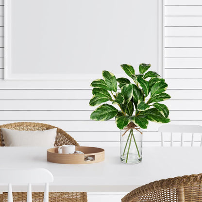 2 Packs Real Touch Faux Alocasia Plants in Vase with Woven Sleeve & Faux Water, 10.6" Small Fake Plants Artificial Alocasia Silk Plants for Home Decor, Kitchen Bathroom Living Room Table Centerpiece