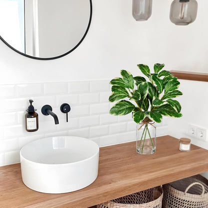 2 Packs Real Touch Faux Alocasia Plants in Vase with Woven Sleeve & Faux Water, 10.6" Small Fake Plants Artificial Alocasia Silk Plants for Home Decor, Kitchen Bathroom Living Room Table Centerpiece
