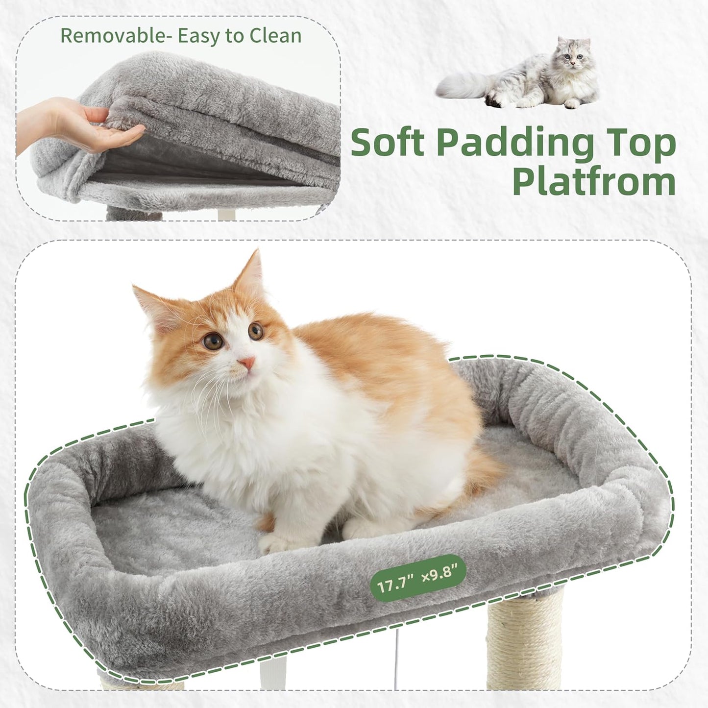 Gitelsnour Cat Tree, Cat Tower for Large Cats with 2 Big Platforms, 2 Baskets, condo and Toys, 63" Cat Scratching Posts for Indoor Cats, Green GCT020GR