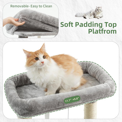 Gitelsnour Cat Tree, Cat Tower for Large Cats with 2 Big Platforms, 2 Baskets, condo and Toys, 63" Cat Scratching Posts for Indoor Cats, Green GCT020GR